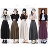 Women High Waist Spring Vintage Office Korean Fashion Pleating Swing Skirt Holiday Loose Solid Maxi Skirt