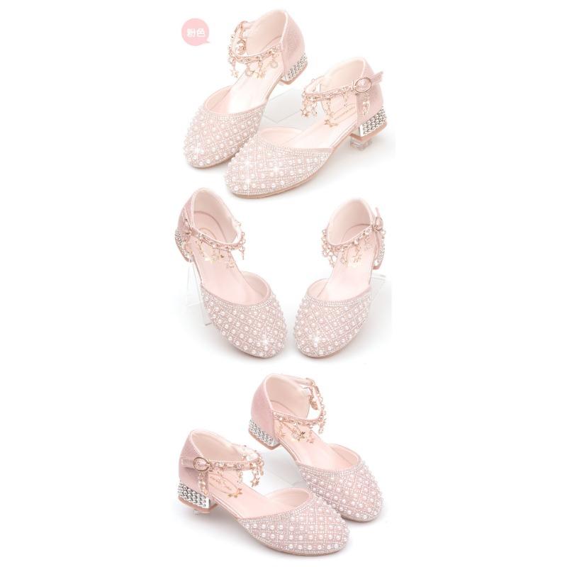 Новые туфли на высоком каблуке для девочек с мягкой подошвой и кристаллами