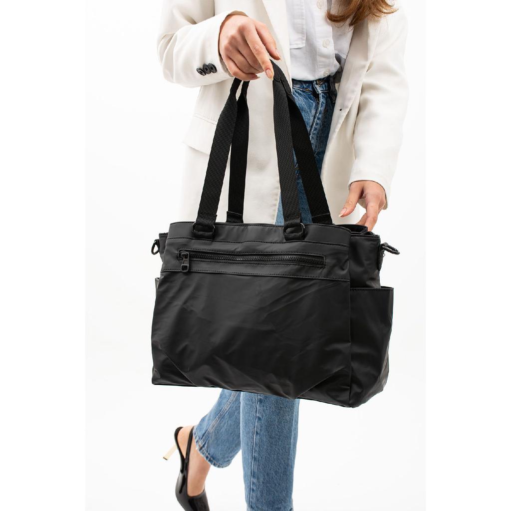 Women's Black Water Resistant 5 Compartment Adjustable Cross Strap Hand And Shoulder Bag