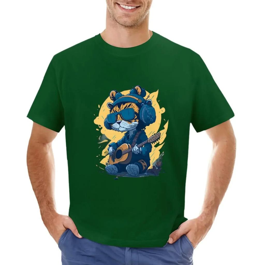 Cat Playing a Guitar - Cartoon T-shirt summer clothes hippie clothes clothing  clothing
