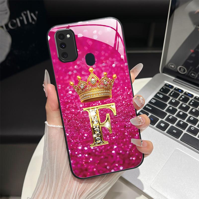 For Samsung M21 M31 M21S M31S Case Fashion Letters Hard Tempered Glass Back Covers For Samsung Galaxy M30s M 31 M 21 Phone Shell