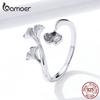 BAMOER Rose Gold Flower Rings Adjusetable Ring For Women Real 925 Sterling Silver Luxury Jewelry