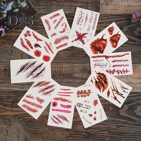 20Pcs Tattoo Stickers Realistic Fake Blood Scars Cuts Injuries Halloween Zombie Makeup Tattoo Sticker Waterproof Temporary Scar Wound Prank Props