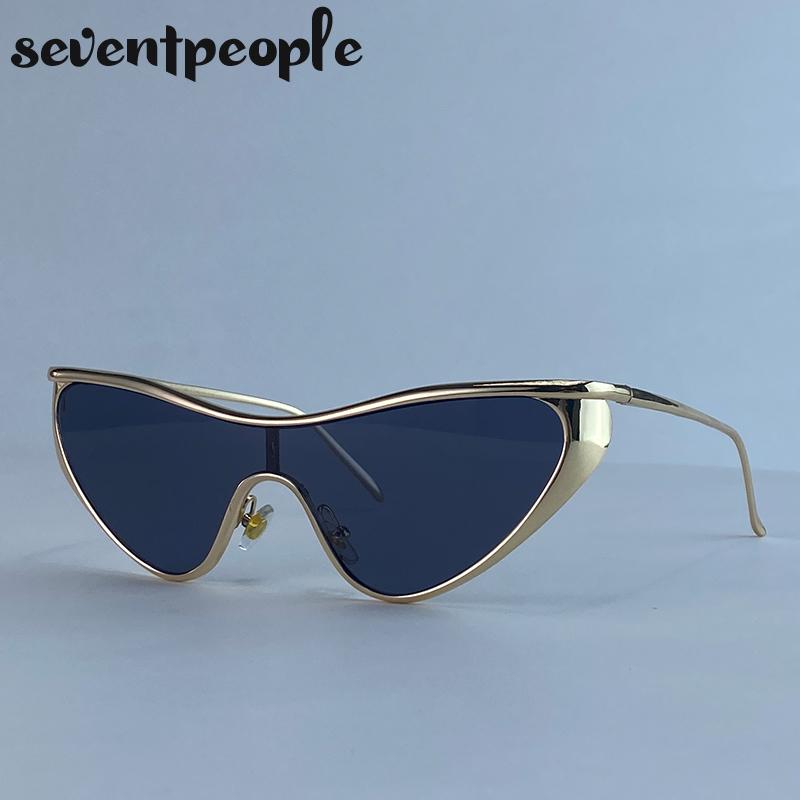 Sexy Cat Eye One-Piece Y2K Punk Sunglasses Women Luxury Brand Trendy Steampunk Shield Sunglass Vintage Metal Shades UV400