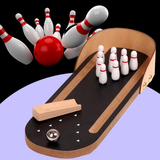 1 Set Desktop Mini Bowling Game Stress Anxiety Relief Portable Travel Wooden