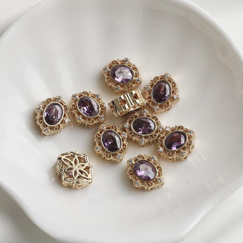 14K позолоченные кружевные ромбовидные бусины-разделители с цирконами, круглая жемчужная нить, аксессуары для изготовления украшений