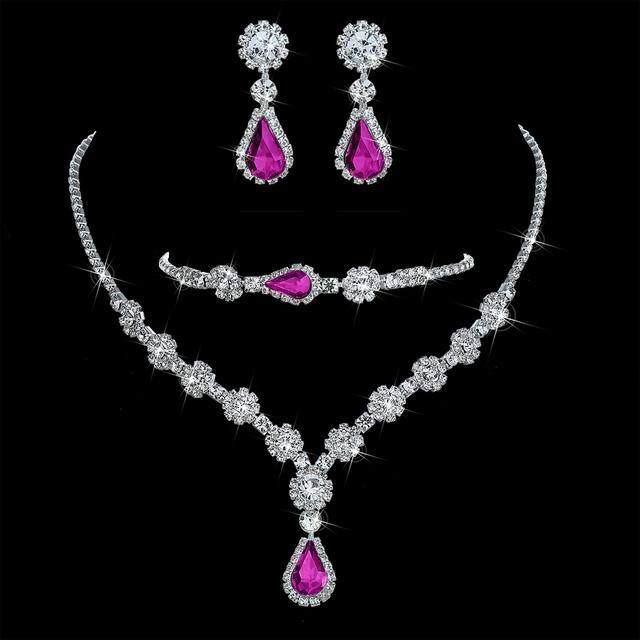 3Pcs Brilliant Cubic Zircon Necklace Set For Women Rhinestone Earring Bracelet Set Wedding Bridal Jewelry Sets Party Accessories