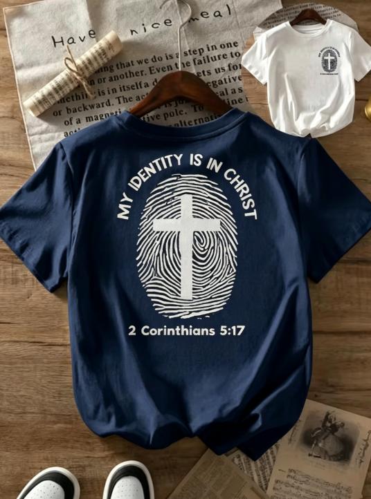 2026 Men Vintage Fingerprint Cross Graphic Tshirt Casual Loose Short Sleeve Tee Retro Letter Print Streetwear Tops For Male