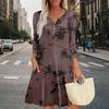 Women's Summer Dress Loose V Neck Three-quarter Sleeve Sundress With Pockets Dress
