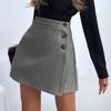 Women Button High Waist Chamois Solid Color A Line Package Hip Mini Skirt