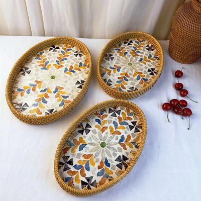 3 шт. Поднос из ротанга в форме ракушки, прямоугольный плетеный, для хранения, для фруктов, домашний ящик для хранения, для закусок, кухонный поднос, корзина для хлеба, обеденные принадлежности