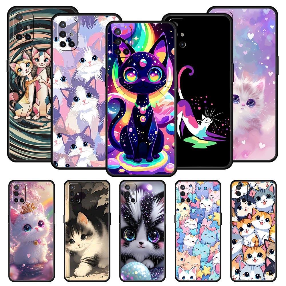 Phone Case For Oneplus 13R 13 12 10T 11 R10 Nord N100 N200 N10 9 9R CE 2 3 Z Pro Lite 5G Soft TPU Cover Colorful Cat Design Bags