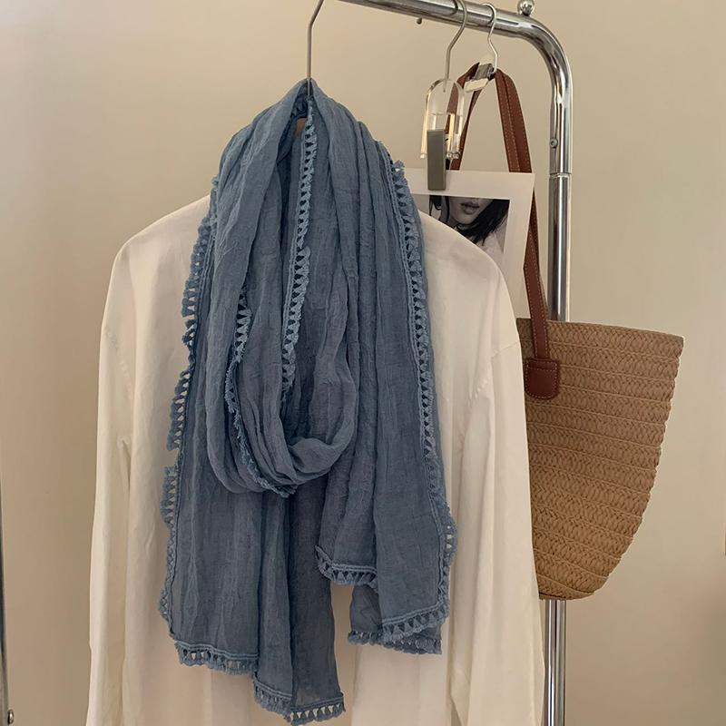 New Pure-Color Cotton Lace Scarf Japanese-Style Simple Thin-Style All-Purpose Shawl Korean Spring And Autumn Women And Men