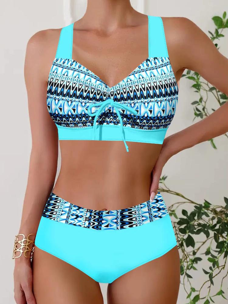 Летний модный удобный купальник для отпуска, женский купальник-бикини с розовым цветочным принтом, раздельный купальник S-6XL