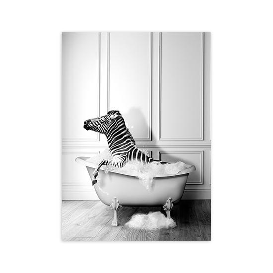 New Arrival Black White Animals In Tub Bathroom Wall Art Canvas Painting Posters and Prints Wall Pictur for Room Decor One Piece