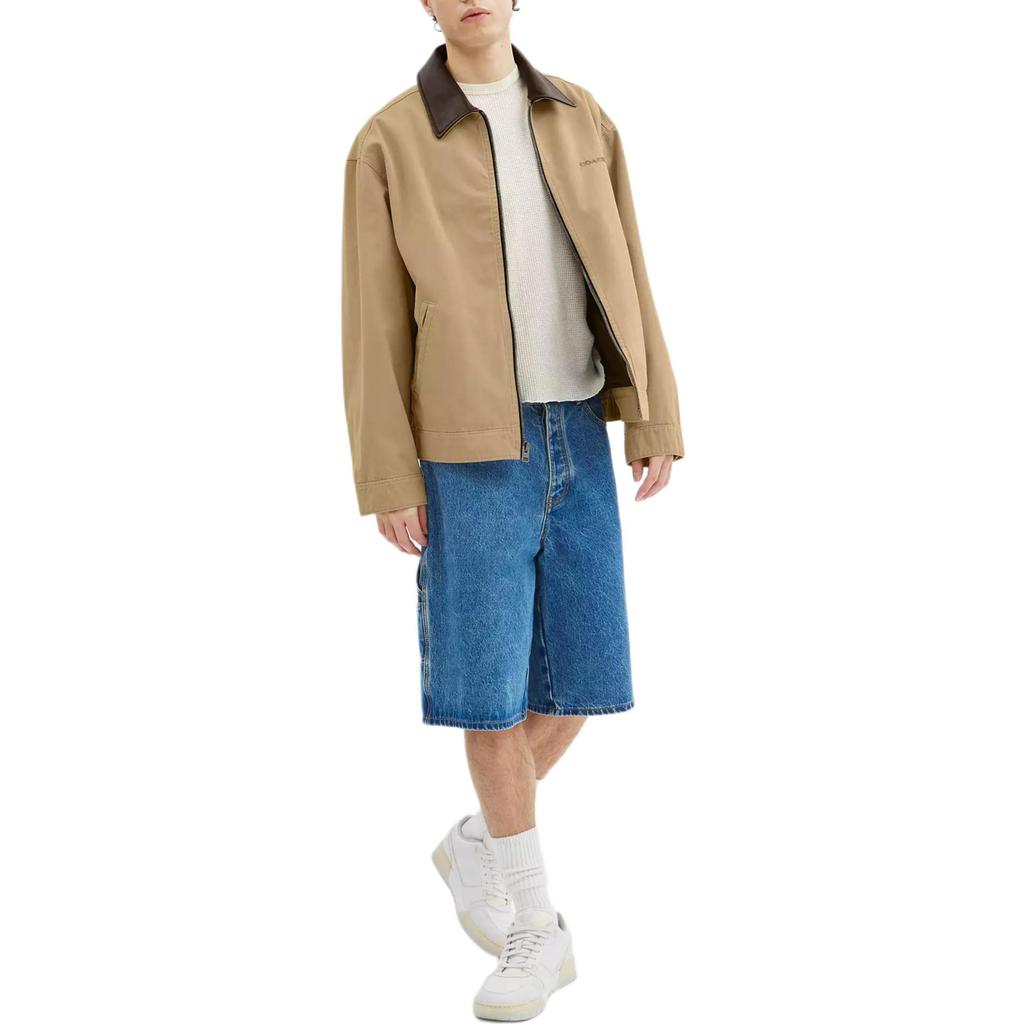 Coach Logo Letter Twill Long Sleeve Jacket Men Jackets Khaki CAU83-KHA