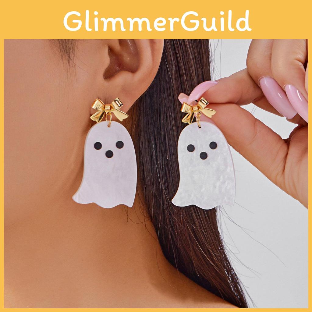 Acrylic Geometric Ghost Dangle Earrings With Electroplated Finish For Stylish Women