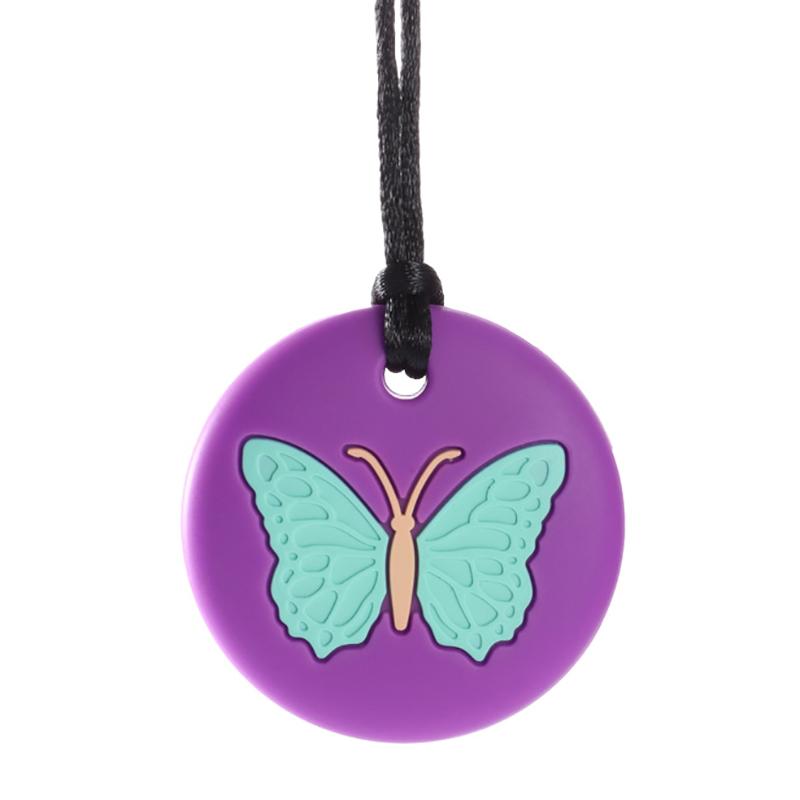 Chewy Necklace Butterfly Shape Autism Adhd Biting Sensory Child Silicone Teether Chew Toy Children Silicone Teether Pendant