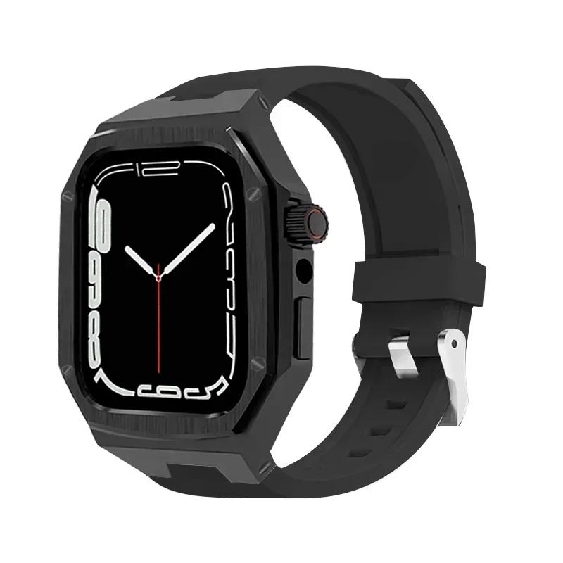 Роскошный комплект для модификации Apple Watch 10 42 мм 46 мм Корпус из нержавеющей стали Резиновый спортивный ремешок для iWatch Series 10 42 мм 46 мм