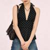 Deep V Neck Lace-up Dots Camisole Pleated Halter Ruffle Vest Ins Style Women Crop Top  Girl