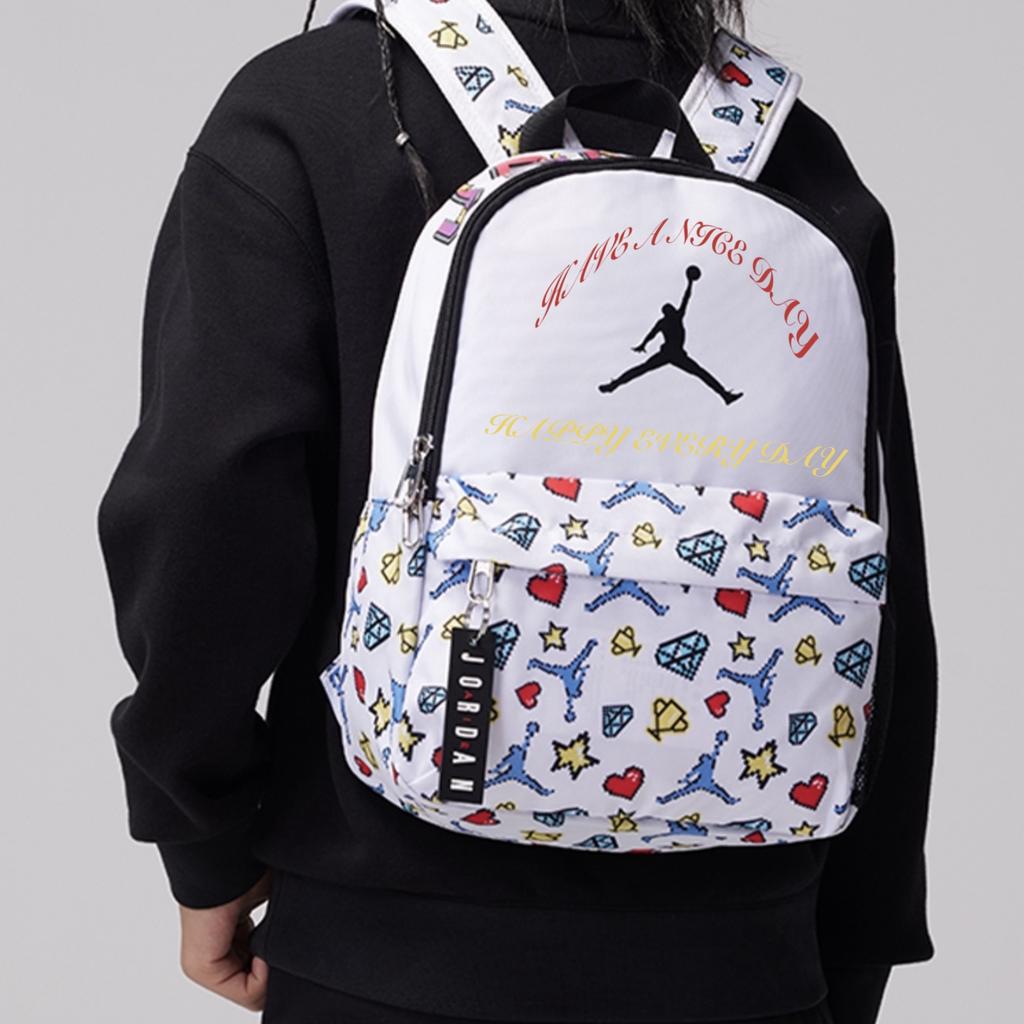 Jordan Custom Bag Letter Print Fashion Cute Star Diamond Polyester Backpack Unisex Backpack White DZ3755-100(TEAM378-ZIMU-X1)