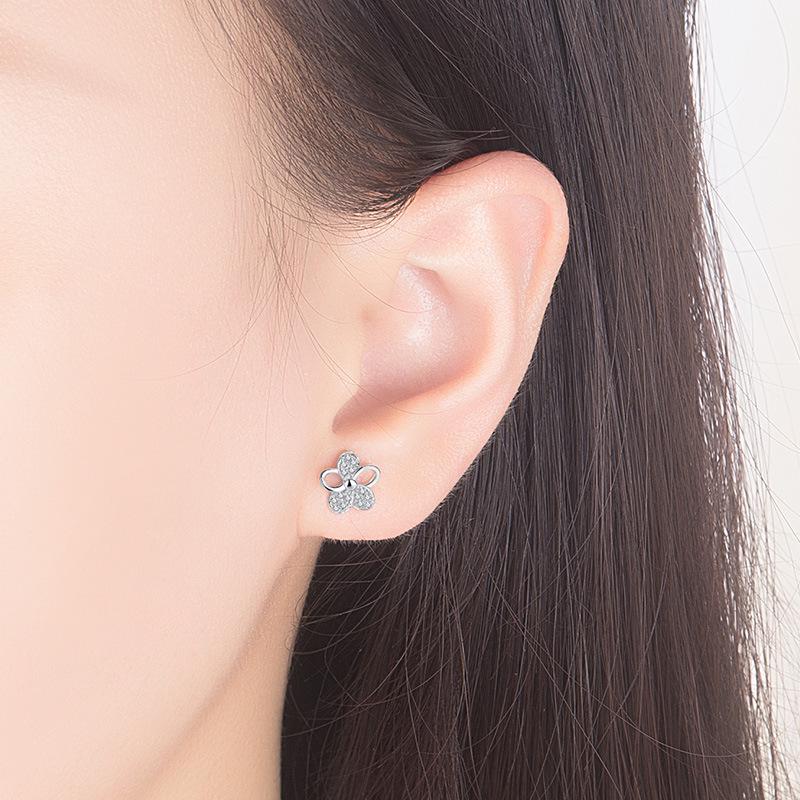 Серьги для девочек, модные универсальные серьги с цветочным принтом и сливовым покрытием из серебра и белого золота