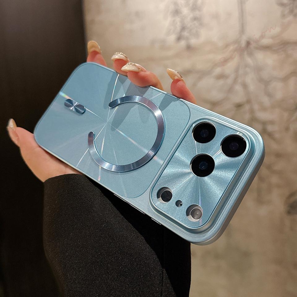 Магнитный чехол для телефона с большими окнами для iPhone 17 13 14 15 16 Pro Max Air Magsafe Официальный CD Лазерный Ударопрочный Защитный Чехол