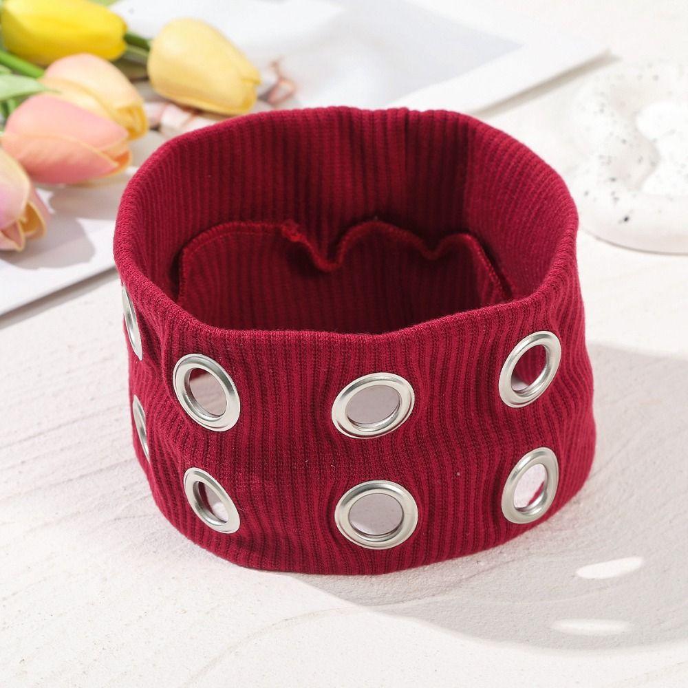 Тканевая панк повязка на голову Широкая эластичная Ажурная с люверсами Повязка на голову Повседневная Рок Повязка на голову Панк Девушка