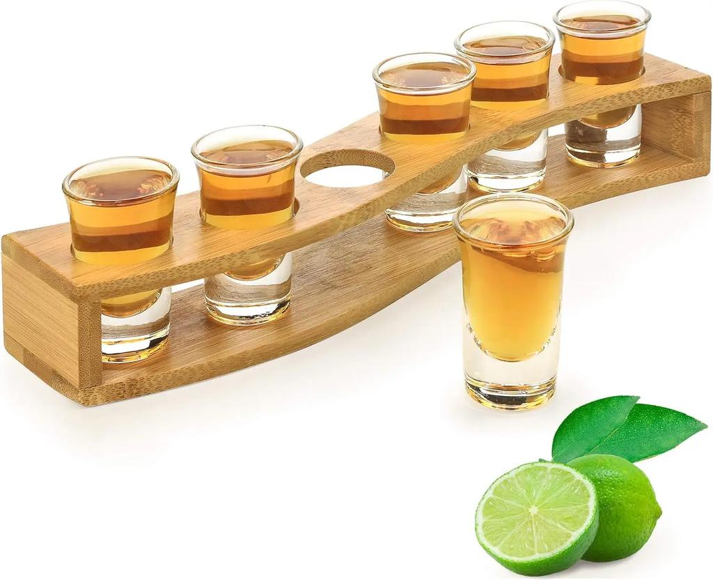 Shot Glasses 6pcs Shot Glass Set 1oz/30ml Shot Glass Holder Heavy Base for Whisky Tequila 6 Shot Glass Serving Tray (6pcs)