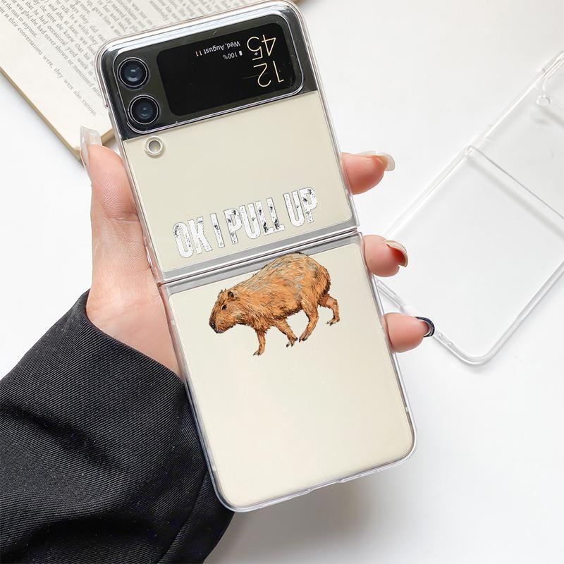 Чехол для телефона Samsung GalaxyZ Flip 4 5 раза, прозрачный жесткий корпус из поликарбоната, милый мультяшный капибара для Samsung Z Flip 3, чехол, чехол-бампер