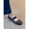 Sheepskin Version~ Retro Leather Design Small Single Shoes One-word Metal Square Buckle Shallow Mouth Flat Bottom Mary Jane Single Shoes Women