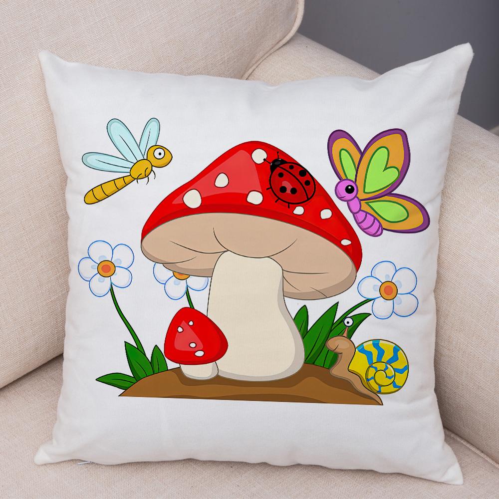 Cartoon Insect Mushroom House Cushion Cover Double Sided Soft Polyester Home Decor Pillow Case