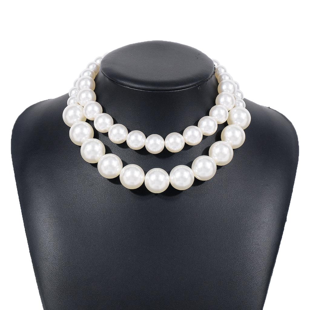Tooxika Exaggerated Pearl Necklace Temperament Choker Double Layered Beaded Cool Style Necklace