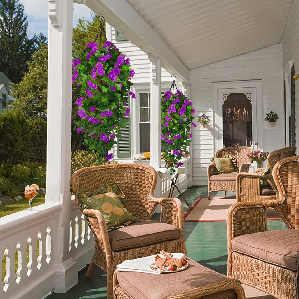 Искусственные Поддельные Подвесные Цветы Растения Корзина для Весеннего Наружного Украшения, Устойчивый к УФ-лучам Искусственный Пластиковый Тканевый Цветок Ипомея Петуния