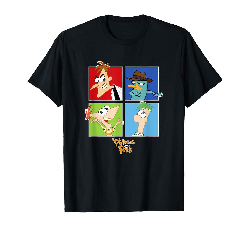 Disney Phineas and Ferb Main Cast Colorful Panel T-Shirt