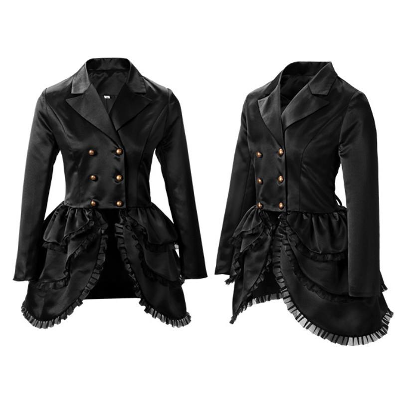 Women's Double-breasted Lace Trim Medieval Renaissance Cos Stage Performance Outfit