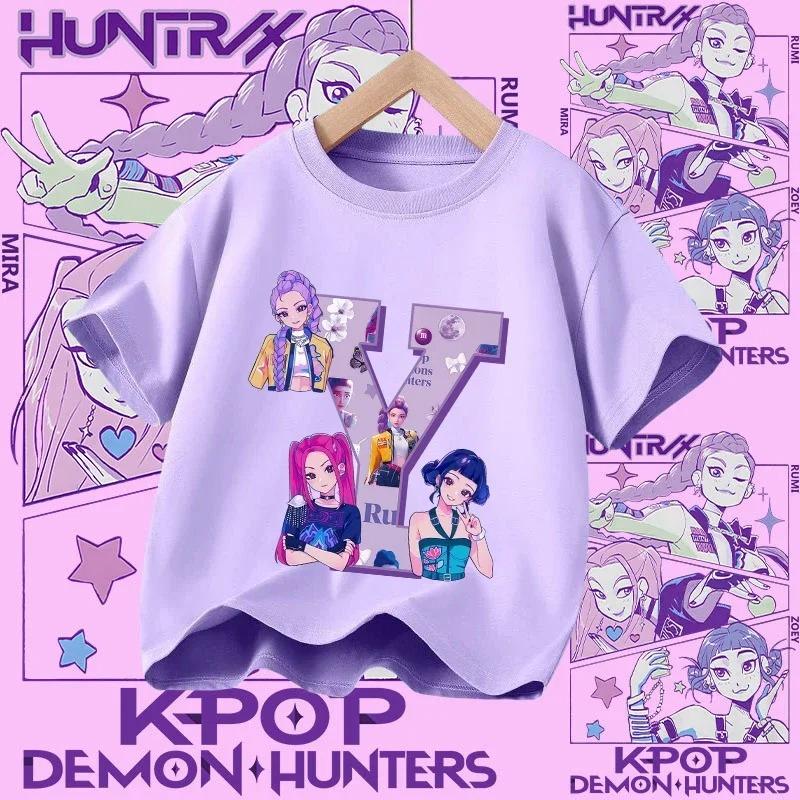 Cotton Tshirt for Girls Kpop Demon Hunter Sports Tshirt New Short Sleeve Casual Tshirt for Summer 2026 Letters AZ