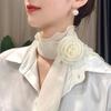 Women Breathable Rose Decor Chiffon Sunscreen Silk Scarf Neckerchief Neck Collar Anti-UV Thin
