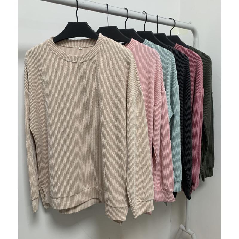 Осенняя женская свободная повседневная толстовка с длинным рукавом и разрезом в полоску с волнами больших размеров