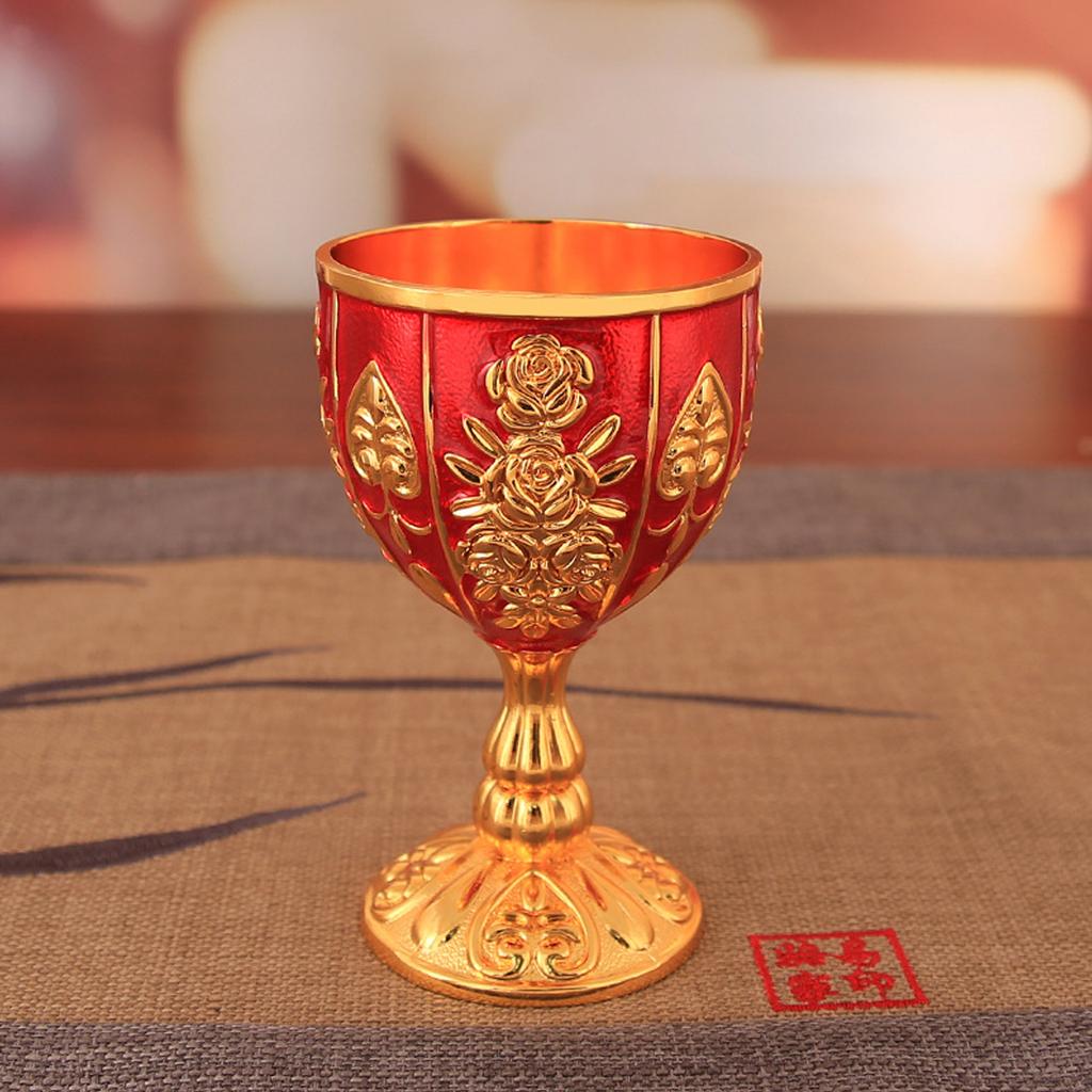 Gold Chalice 4 Inch High Zinc Alloy Retro EmNaBossed Flower Pattern Elegant Pimp Cup for Party Banquet Bar