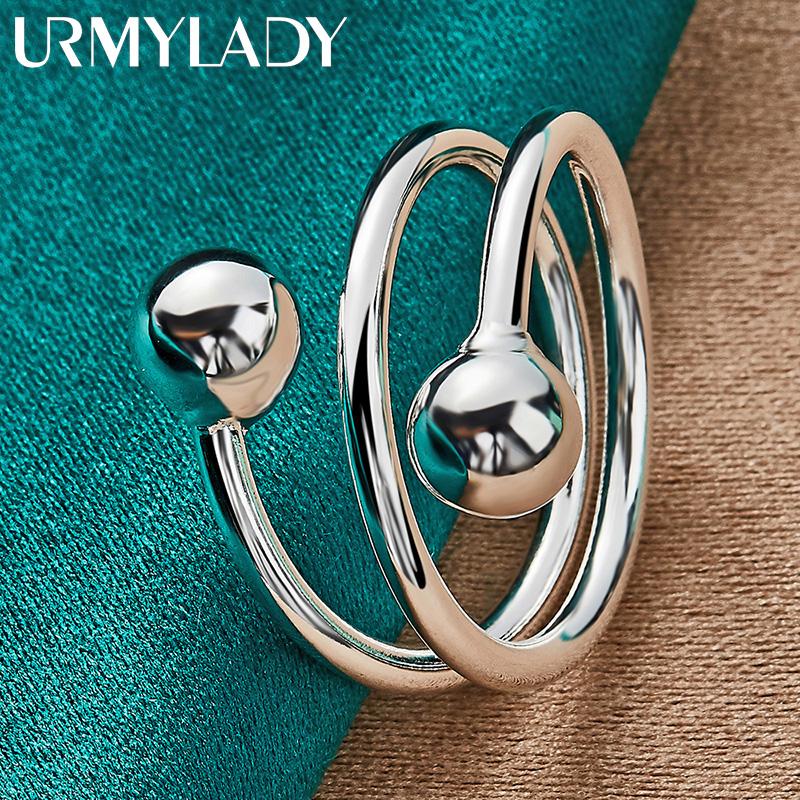 925 Sterling Silver Double Round Head Ring Fashion Charm Jewelry MR003