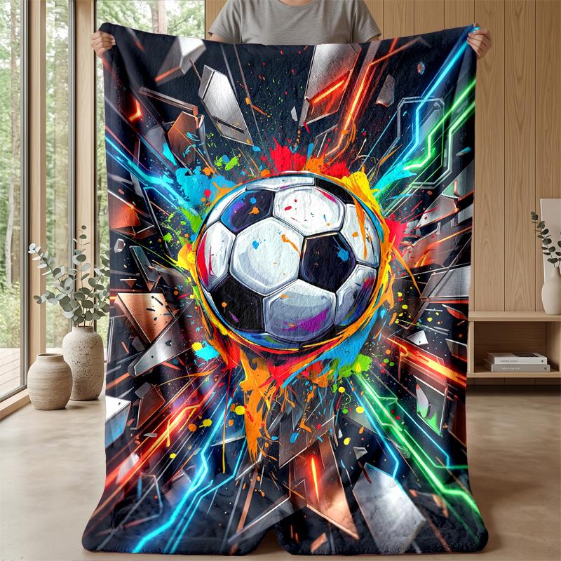 Soccer Ball Breaking Through Wall Theme blanket Lightweight Warm Flannel Blanket Decorative Throw Blanket for Home Decoration