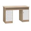 Straight Desk with Keys with 1 Door and 4 Drawers - Oak and White Decor - 126 X D 55 X H 76 Cm - ALICANTE