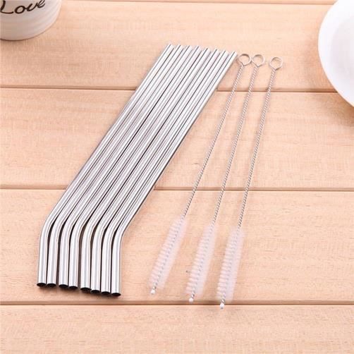 Pailles réutilisables courbées en acier inoxydable Argent, 20,2 cm x 0,6 cm