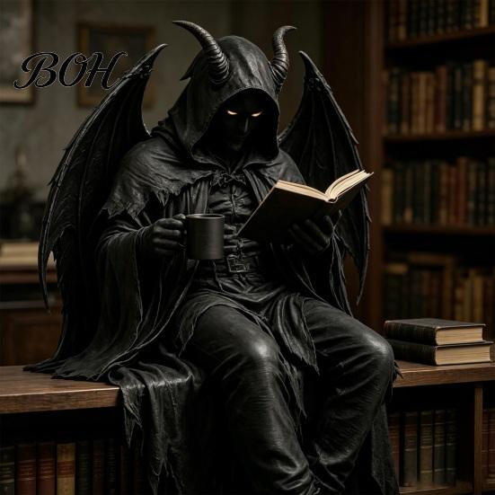 Skeleton Reader Figurine Gothic Dark Fantasy Figure, Reading Book Statue, Academy Bookshelf Ornament Home Decor for Library Office Study Room