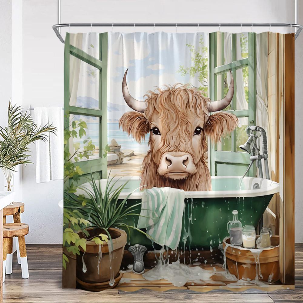 Смешные животные купание шторки для душа высокогорный скот свиньи кролики собаки ванна ванная комната декор полиэстер шторки для ванны с крючками