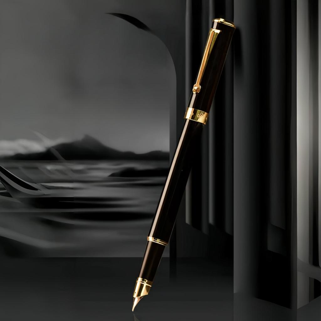 Премиальная, прочная металлическая перьевая ручка с тонким пером 0,5 мм и колпачком на защелке - Совместима с чернильными флаконами 3,4 мм