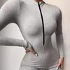 European and American Style Spring Round Neck Zippered Long Sleeved Thread Slim Fit Solid Color Jumpsuit