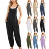 Women's Fashionable Casual Solid Color Sleeveless Vest Cotton Linen Jumpsuit Pocket Overalls