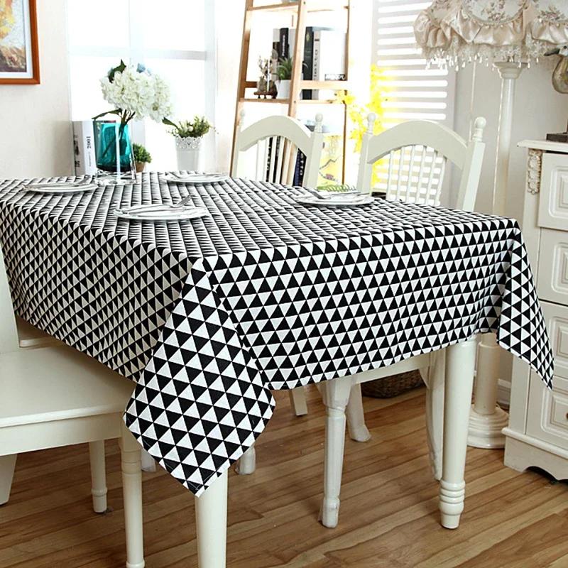 Nordic Style Christmas Plaid Tablecloth Soft Cotton Linen Map with Lace Hem Modern Rectangular and Round Cover for Dining Table